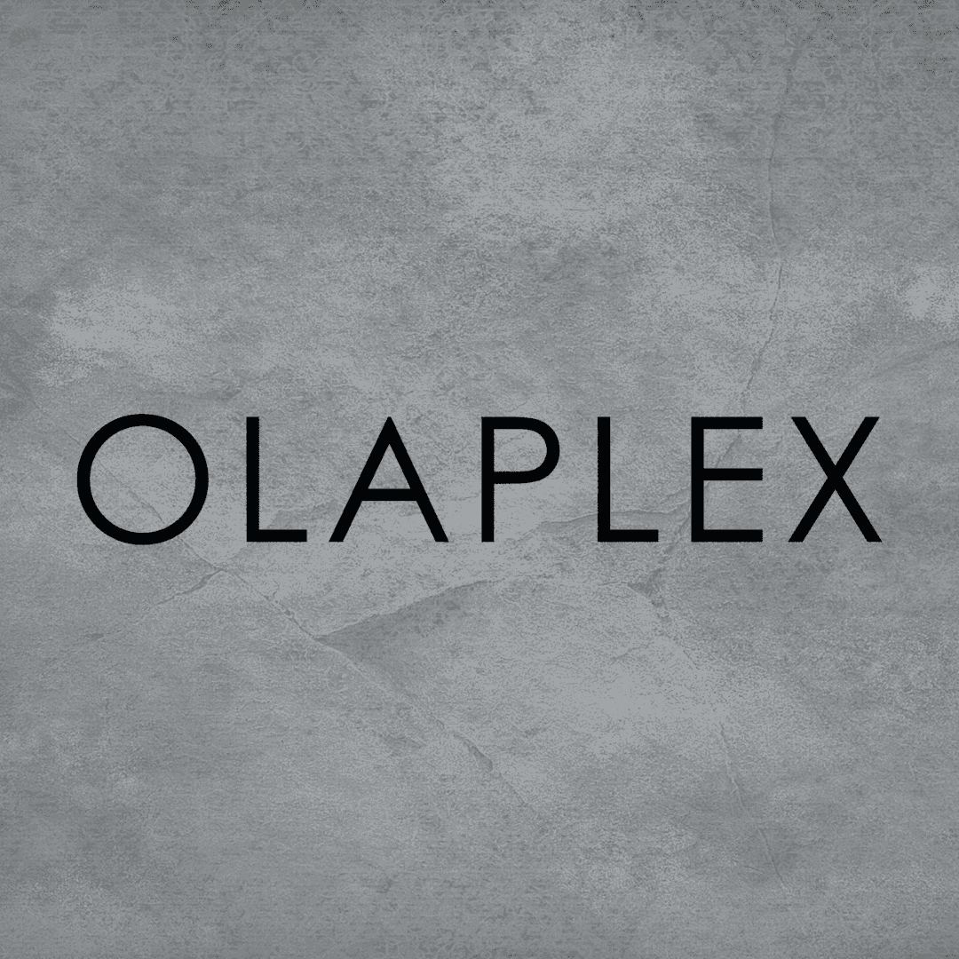 Olaplex logo on a textured gray background.